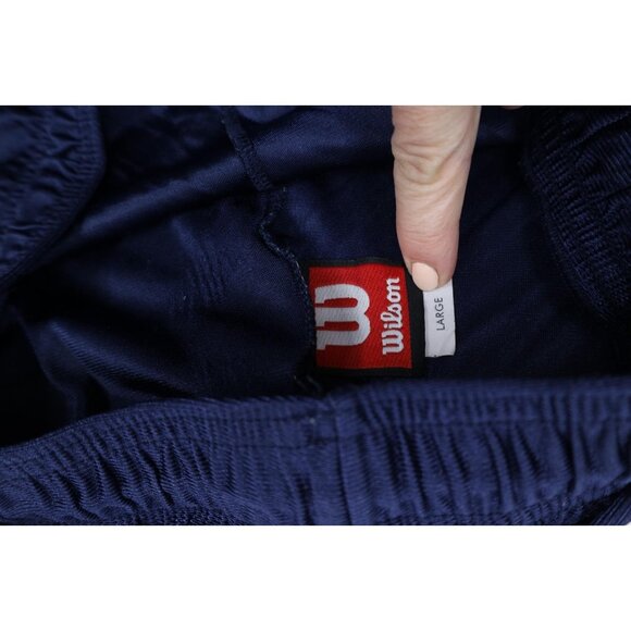Vintage 90s Wilson Mens Large Blank Silky Nylon Basketball Shorts Navy Blue USA - Picture 5 of 13